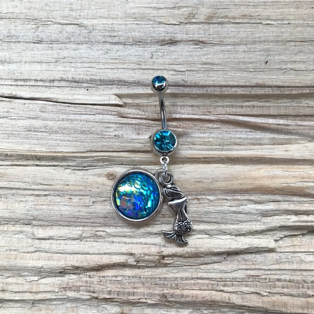 Blue Mermaid Scale Belly‎ Button Ring